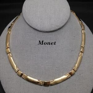Vintage Monet Satin Finish Gold Link Choker Necklace 18 Inch 1950s